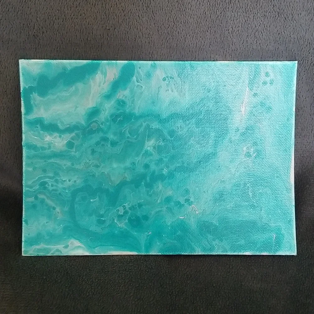 5×7 Teal White and Silver Marble Painting